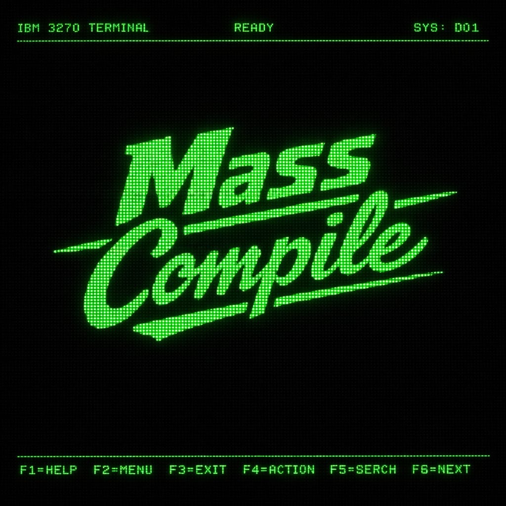 Mass Compile in green LED letters on a black 3270-style screen